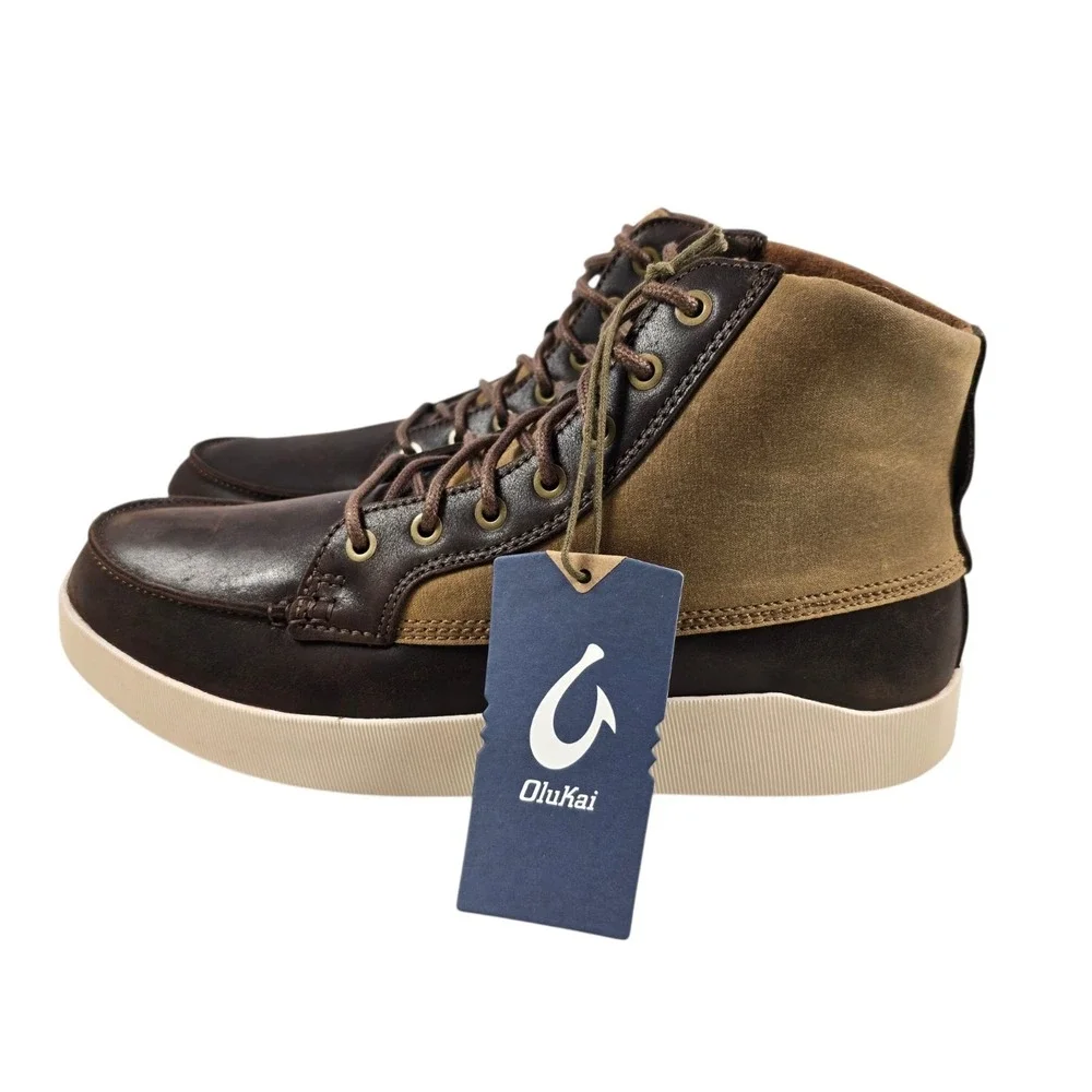 OLUKAI Men's Molina Waterproof Brown Leather Lace Up Casual Boot Size 10.5 NWT